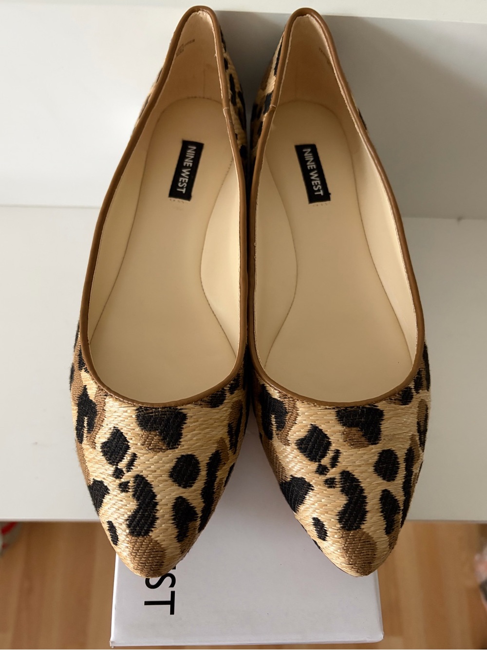 Nine West Leopard-Print Pointed Toe Flats - Tan & Black